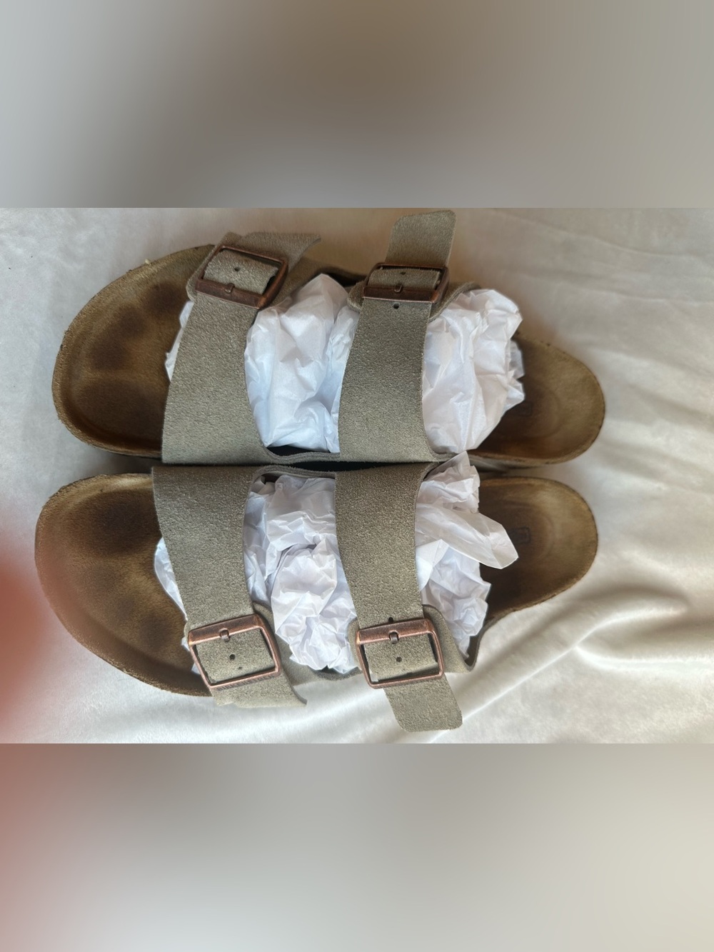 Birkenstock Men Two-Strap Suede Sandals in Tan